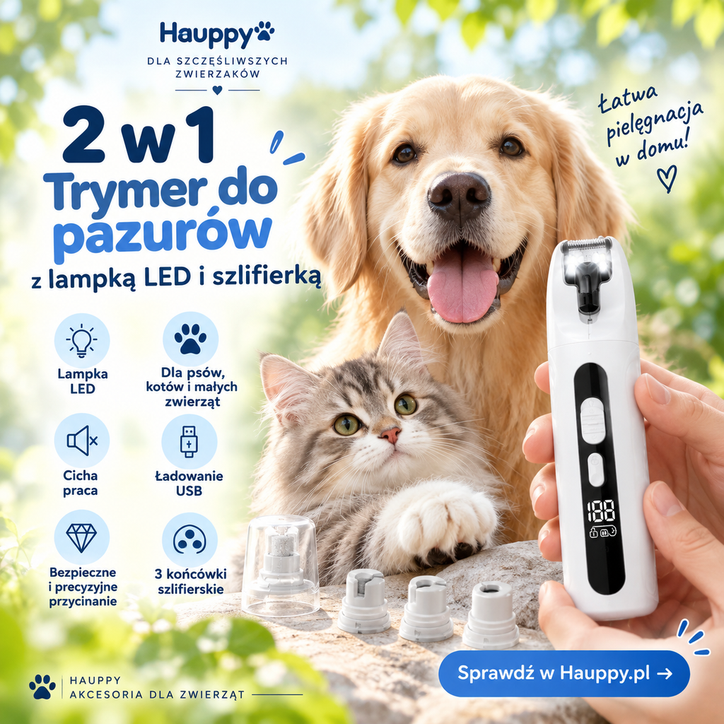 Obcinacz i szlifierka 2w1 do pazurów psa i kota z LED