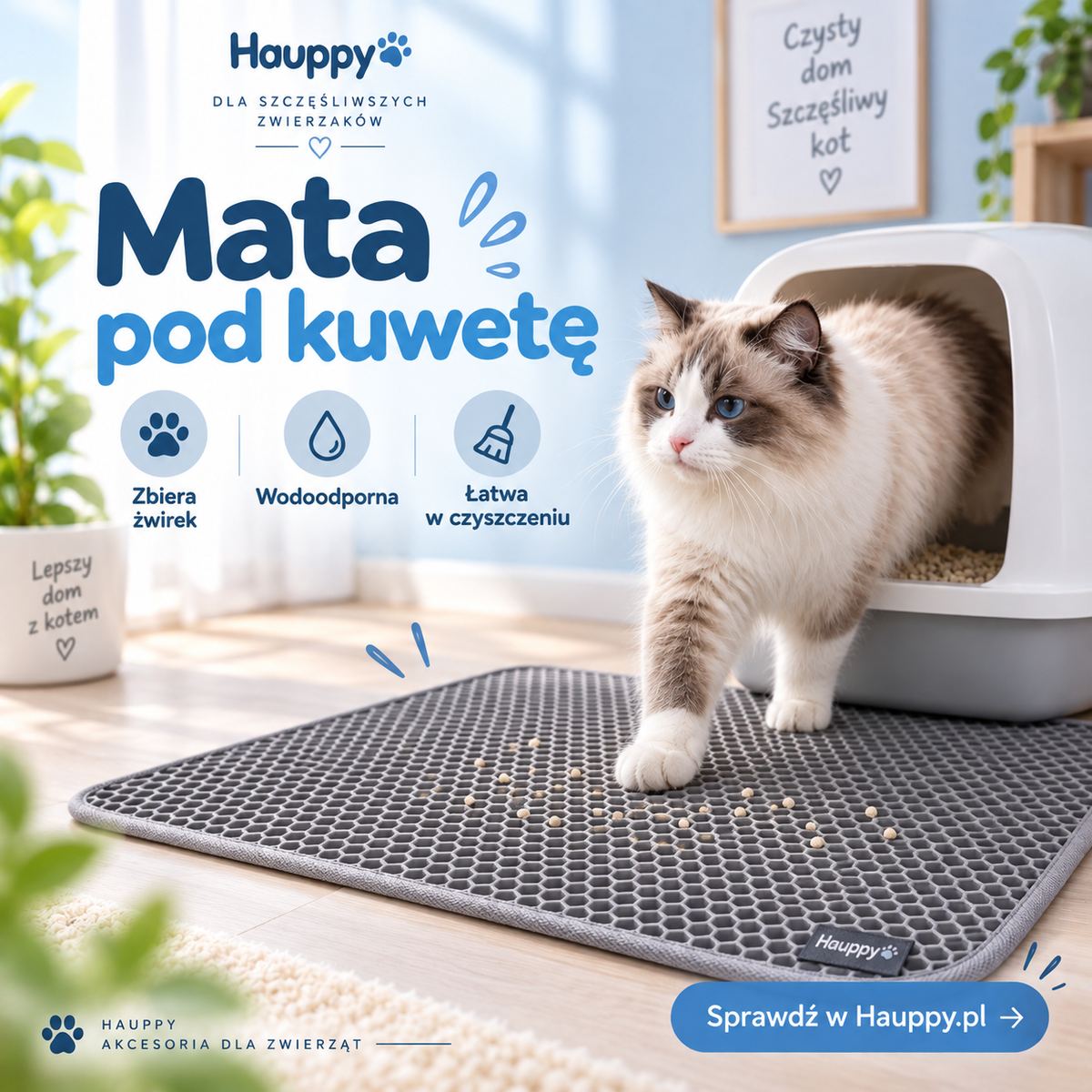 Wodoodporna mata pod kuwetę dla kota